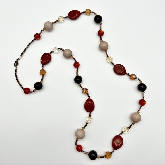 Natural Stone Acrylic Seed Bead Multicolor 36.5" Long Boho Fashion Necklace - Picture 6 of 11